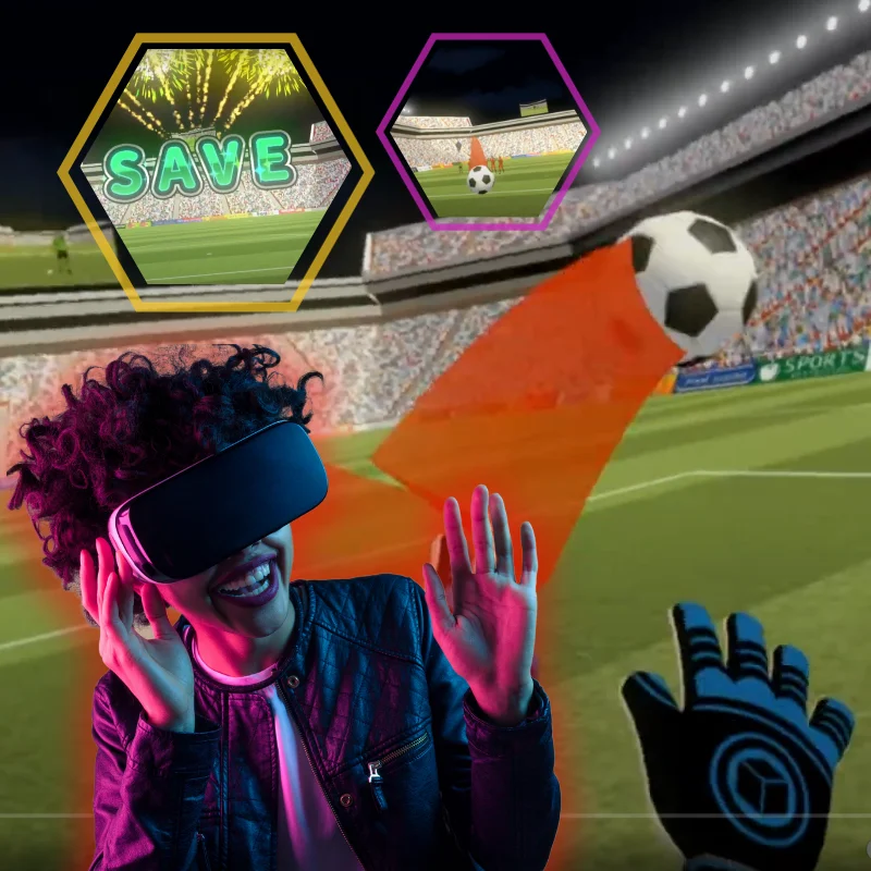 A woman is playin are Football Penalty Challenge - Virtual Reality at an event