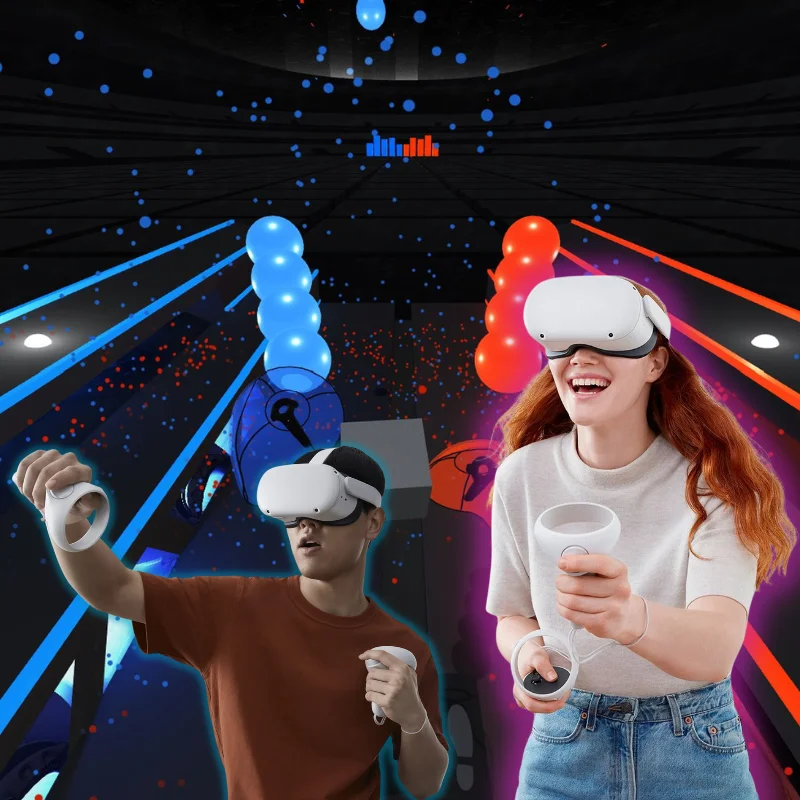 2 people playing Dance Challenge in VR at an event